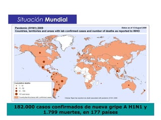 Situación Mundial 
182.000 casos confirmados de nueva gripe A H1N1 y 
1.799 muertes, en 177 países 
 