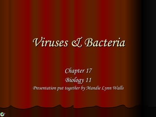 Viruses & Bacteria Chapter 17 Biology 11 Presentation put together by Mandie Lynn Walls 