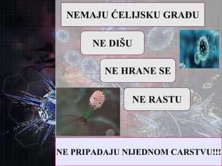 NEMAJU ĆELIJSKU GRAĐU
NE DIŠU
NE HRANE SE
NE RASTU
NE PRIPADAJU NIJEDNOM CARSTVU!!!
 