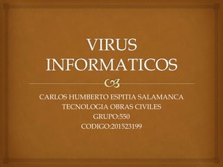 CARLOS HUMBERTO ESPITIA SALAMANCA
TECNOLOGIA OBRAS CIVILES
GRUPO:550
CODIGO:201523199
 