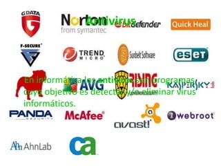 Antivirus
En informática los antivirus son programas
cuyo objetivo es detectar y/o eliminar virus
informáticos.
 