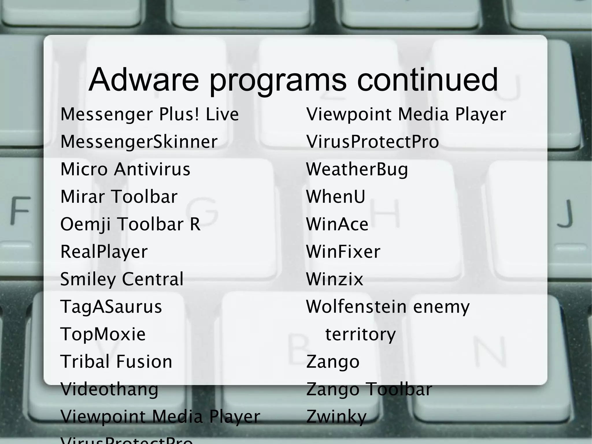 Directory Virus Directory viruses  will replace an existing executable and move the real file somewhere else, so when you run it you are unknowingly running the  virus program instead of the original.  It then becomes impossible to find the original file. 