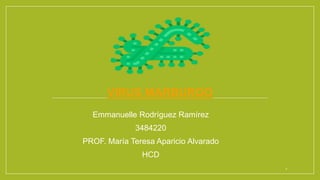 VIRUS MARBURGO
Emmanuelle Rodríguez Ramírez
3484220
PROF. María Teresa Aparicio Alvarado
HCD
1
 
