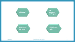 14/07/2021 Francisco Emilio Diaz Riveroll 2
¿Que es?
Estructura
del virus
La
epidemia
en Angola
Replicación
viral
 