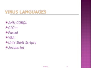 ANSI COBOL C/C++ Pascal VBA Unix Shell Scripts Javascript 02/28/12 