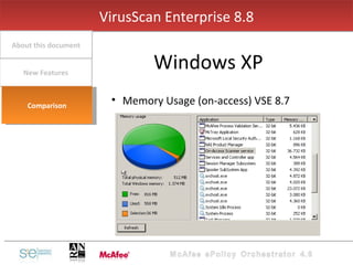 Memory Usage (on-access) VSE 8.7 VirusScan Enterprise 8.8 Windows XP New Features About this document Comparison 