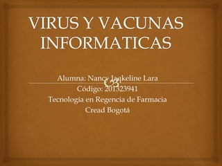 Alumna: Nancy Jaqkeline Lara
Código: 201323941
Tecnología en Regencia de Farmacia
Cread Bogotá

 