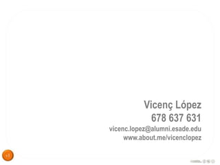 Vicenç López
678 637 631
vicenc.lopez@alumni.esade.edu
www.about.me/vicenclopez
 