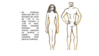 • As mulheres
deste tipo têm um
tamanho de cerca
de 1,70 m ou
mais, homens e
1,80 ou mais.
Estas pessoas
precisam de
volume pequeno
ou ombros o
cabelo mais
comprido tocar
para as mulheres.
 