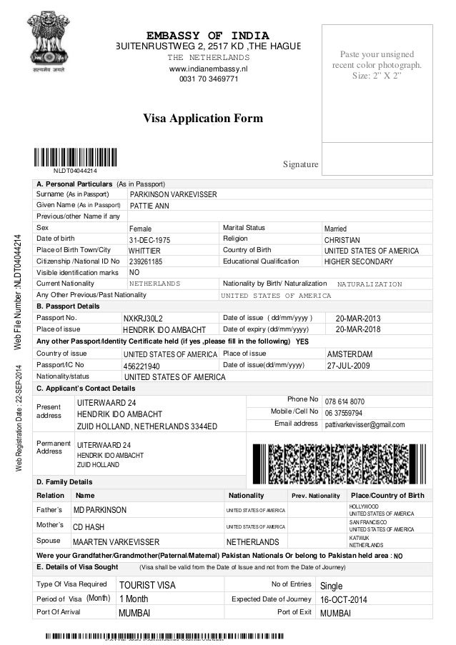 sample application form oci minor inde Visa sample application form oci minor inde Visa