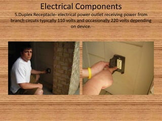 Electrical Components2. Service Head- connects 2 hots and a neutral wire from the transformer to the meter head.