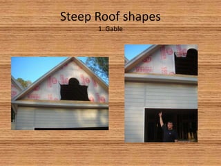 Steep Roof Materials1. Underlayment- heavy paper measured in pounds and impregnated with tar, usually called tar paper.