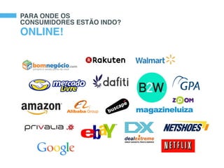 PARA ONDE OS
CONSUMIDORES ESTÃO INDO?
ONLINE!
 