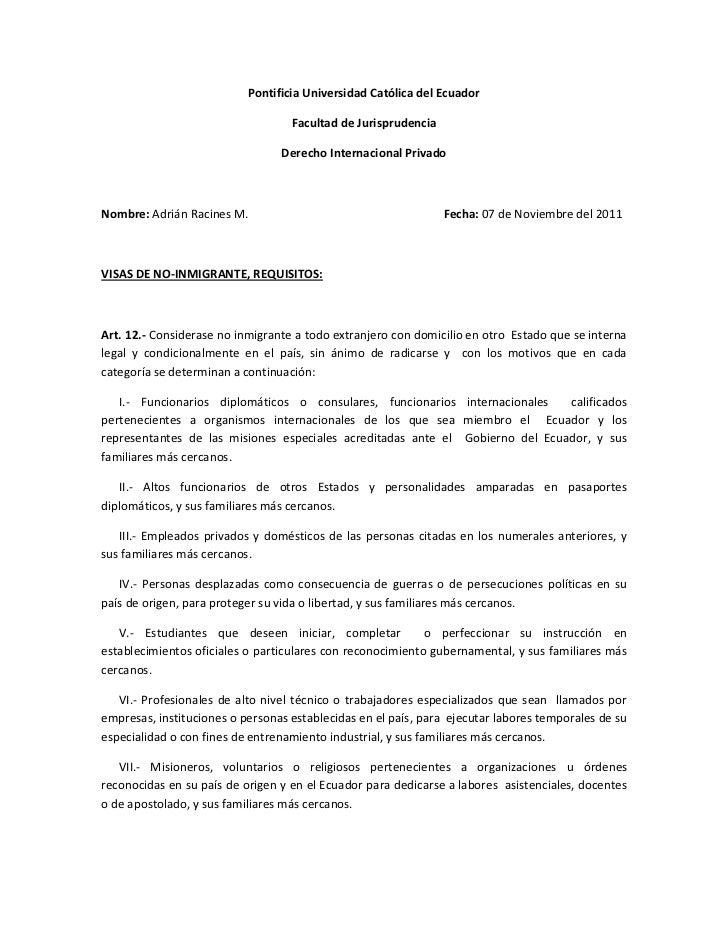 Visas tipo 12 en Ecuador-Cuadro explicativo