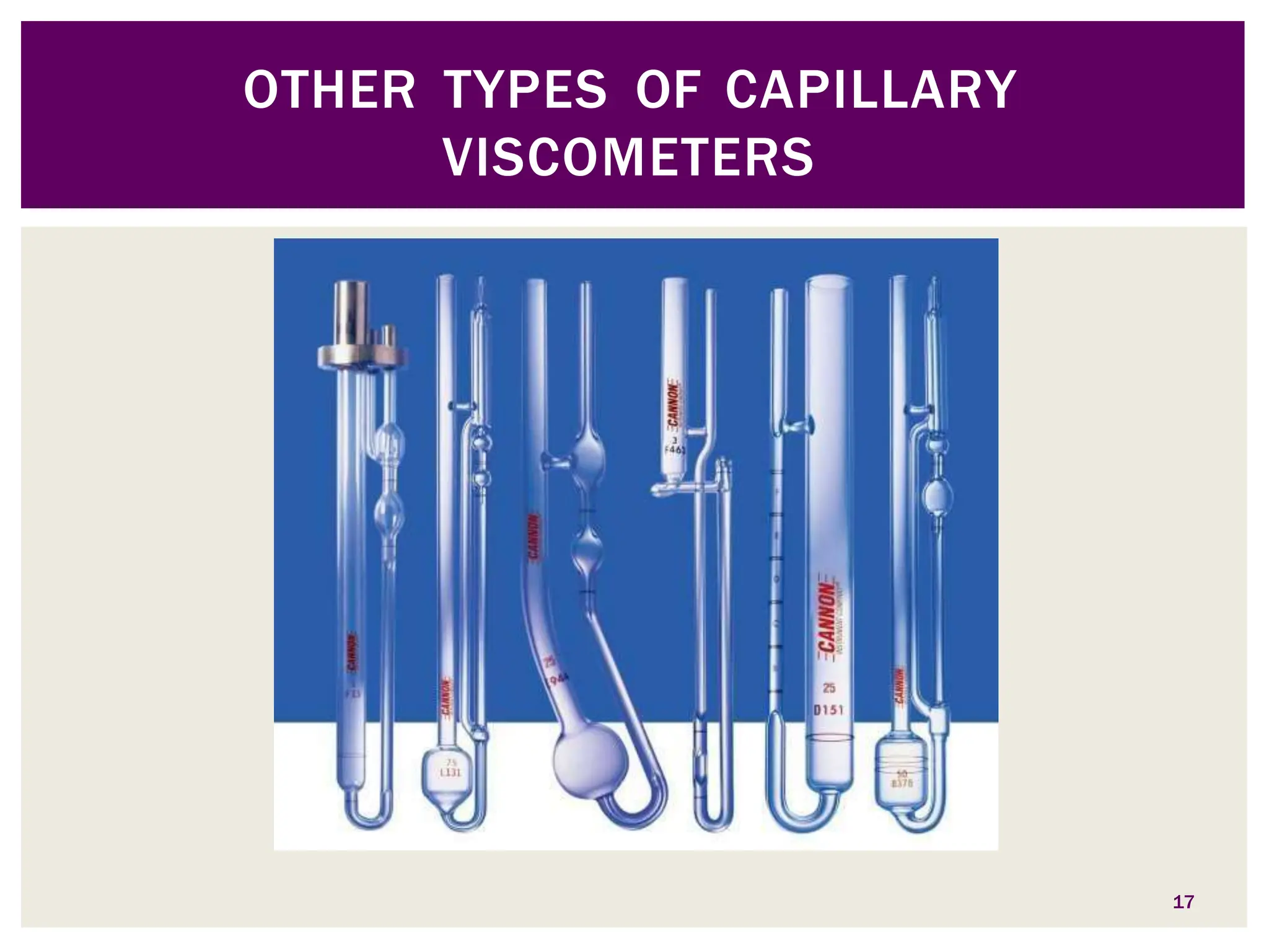 OTHER TYPES OF CAPILLARY
VISCOMETERS
17
 