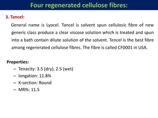 Differentiate between four re-generated fibers:
Properties Viscose rayon Polynosic Cupro Cotton
1. Tenacity
2. Elongation ...