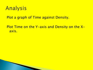 Plot a graph of Time against Density.

Plot Time on the Y-axis and Density on the X-
  axis.
 