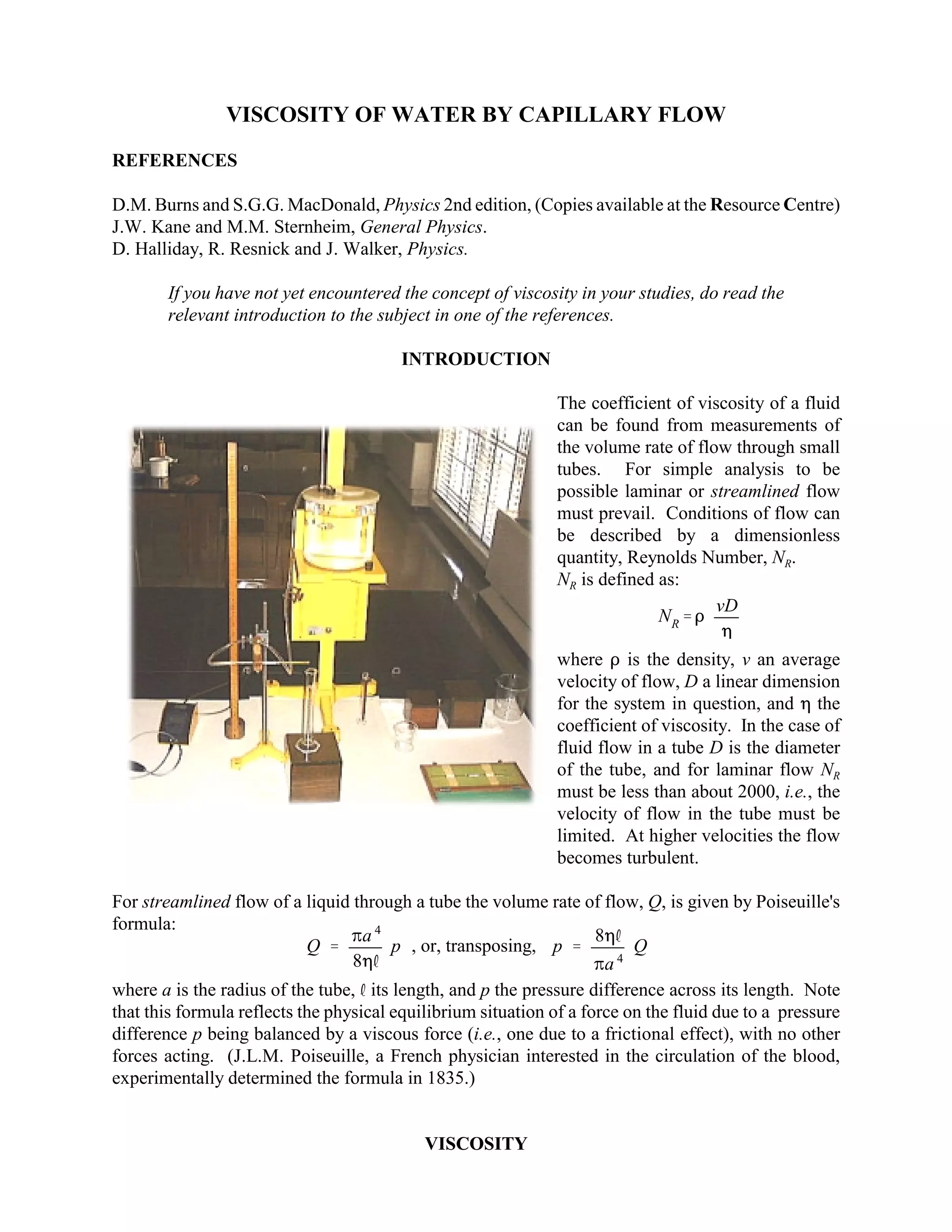 Viscosity of water by capillary flow | PDF