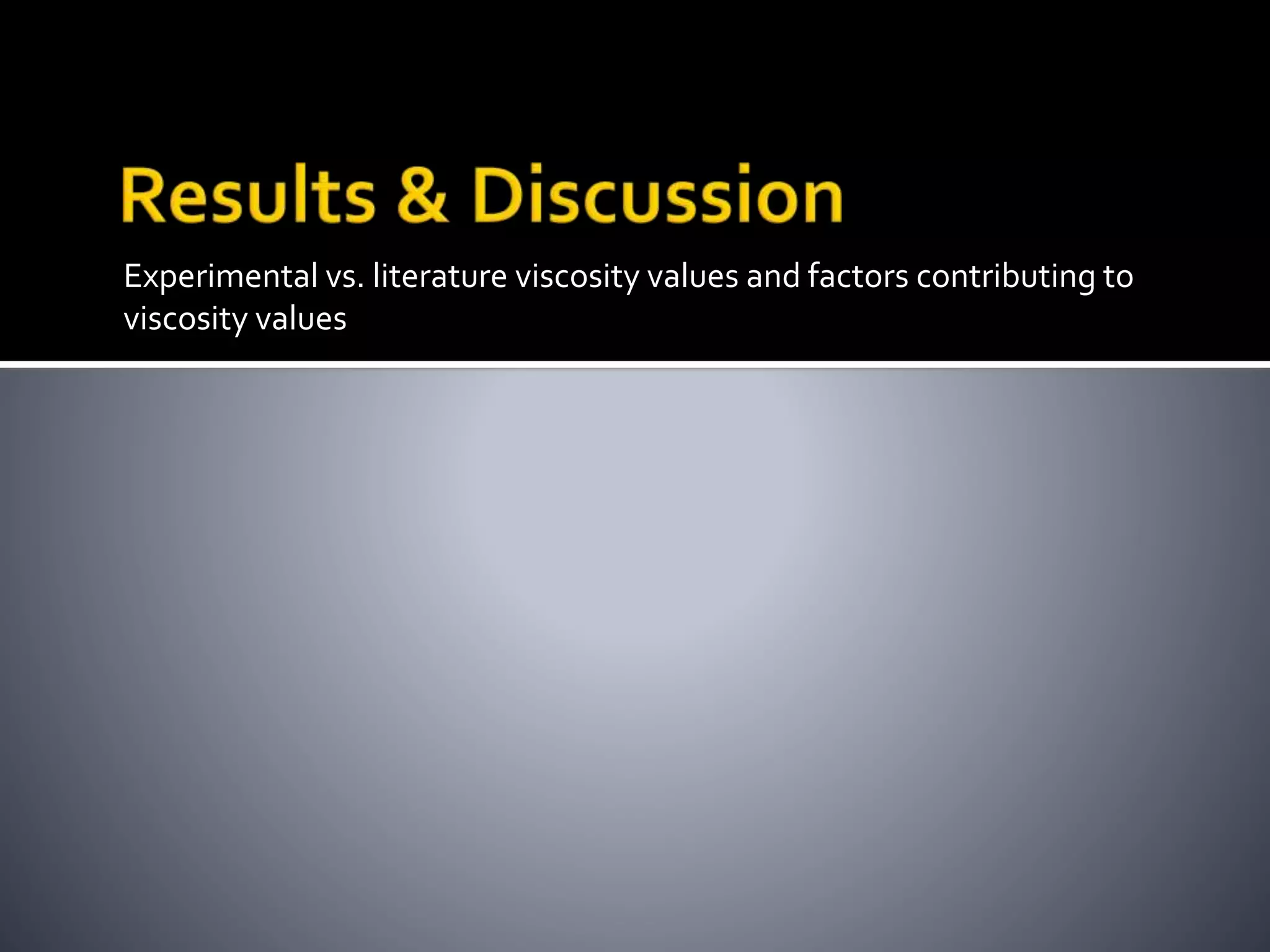 Experimental vs. literature viscosity values and factors contributing to
viscosity values
 