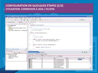 CONFIGURATION EN QUELQUES ÉTAPES (2/3)
UTILISATION: CONNEXION À JAVA / ECLIPSE

 