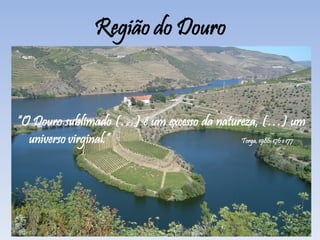 Região do Douro
“O Douro sublimado (…) é um excesso da natureza, (…) um
universo virginal.” Torga, 1986: 176 e 177
 