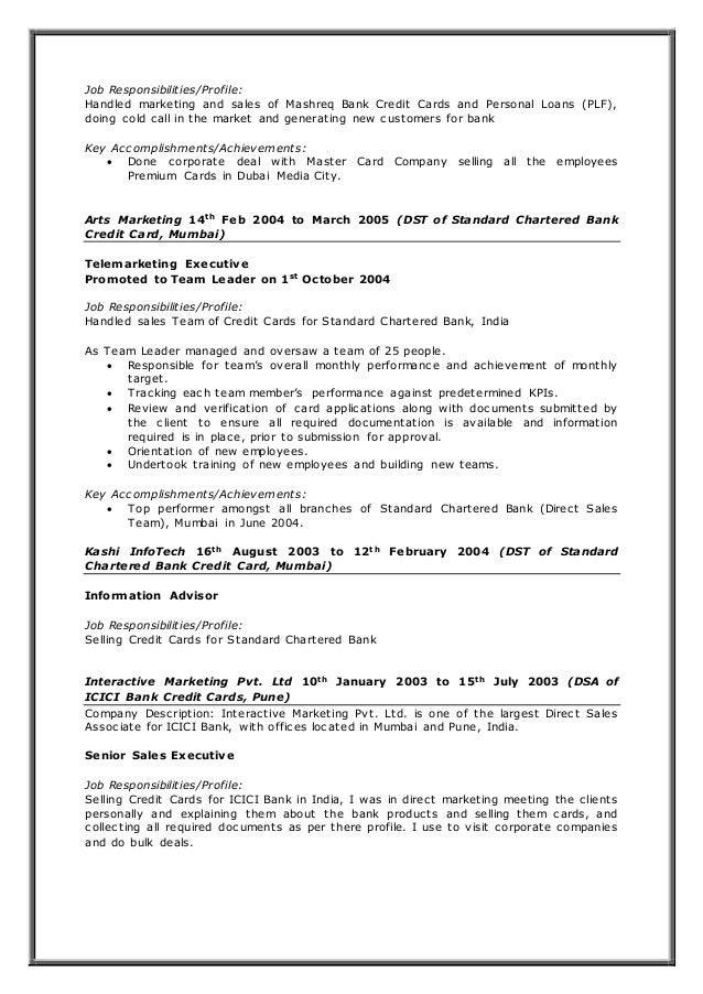 credit card sales resume sample