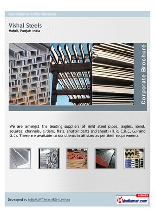 Vishal Steels
Mohali, Punjab, India




We are amongst the leading suppliers of mild steel pipes, angles, round,
squares, channels, girders, flats, shutter parts and sheets (H.R, C.R.C, G.P and
G.C). These are available to our clients in all sizes as per their requirements.
 