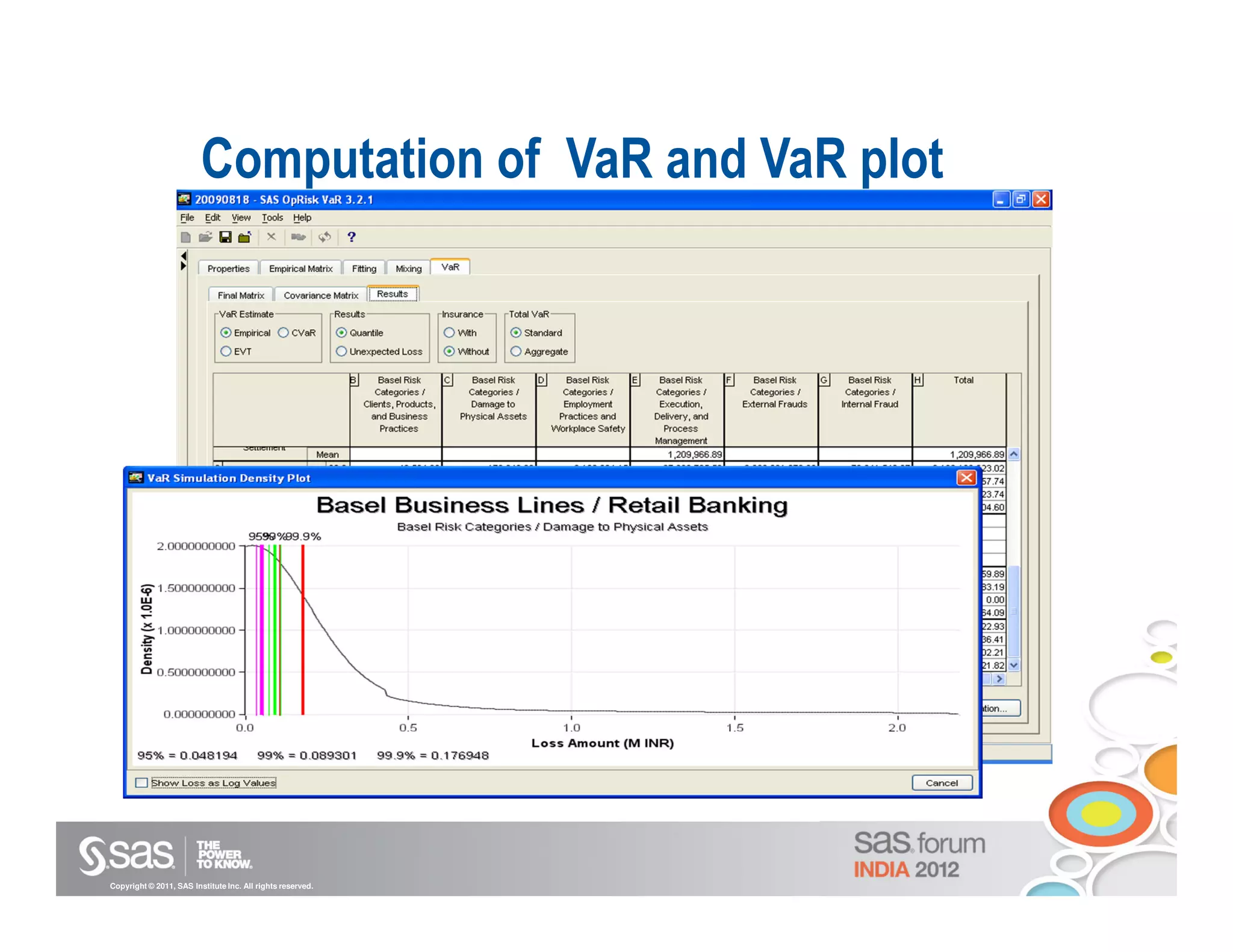 Computation of VaR and VaR plot




Copyright © 2011, SAS Institute Inc. All rights reserved.
 
