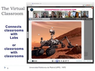The Virtual
Classroom


  Connects
 classrooms
     with
    Labs

      or
 classrooms
     with
 classrooms


              Universidad Politécnica de Madrid (UPM) - WP2
  9
 