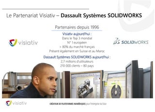 35
Partenaires depuis 1996
Visiativ aujourd’hui :
Dans le Top 3 mondial
N° 1 européen
> 80% du marché français
Présent également en Suisse et au Maroc
Dassault Systèmes SOLIDWORKS aujourd’hui :
2,7 millions d’utilisateurs
210 000 clients – 80 pays
Le Partenariat Visiativ – Dassault Systèmes SOLIDWORKS
 