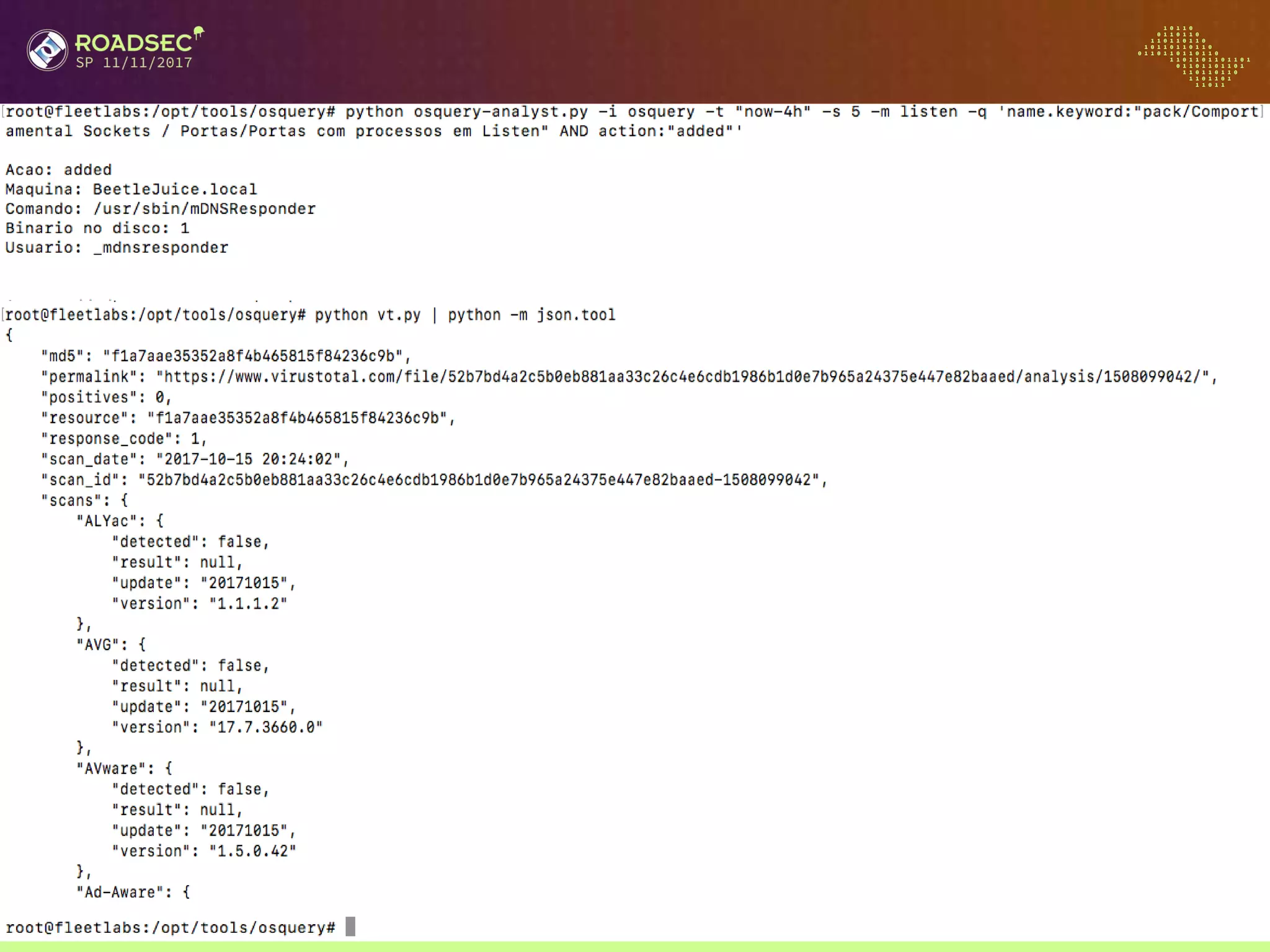 Visibilidade com OSQUERY - Rodrigo "Sp0oKeR" Montoro (@spookerlabs)
Alerting em python
 