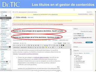 Los títulos en el gestor de contenidos
 