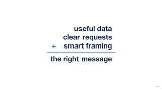 19
useful data
clear requests
+ smart framing
the right message
 
