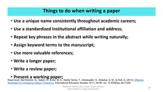 Things to do when writing a paper
Research Visibility and Impact Center-(RVnIC)
©2023-2025 Dr. Nader Ale Ebrahim
• Use a u...