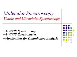 Molecular Spectroscopy
Visible and Ultraviolet Spectroscopy
－UV/VIS Spectroscopy
－UV/VIS Spectrometer
－Application for Quantitative Analysis
 