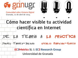 de la teoría a la práctica
Nicolás Robinson-GarcíaDaniel Torres-Salinas
EC3Metrics SL & EC3 Research Group
Universidad de Granada
 