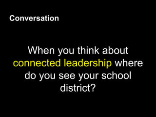 When you think about
connected leadership where
do you see your school
district?
Conversation
 