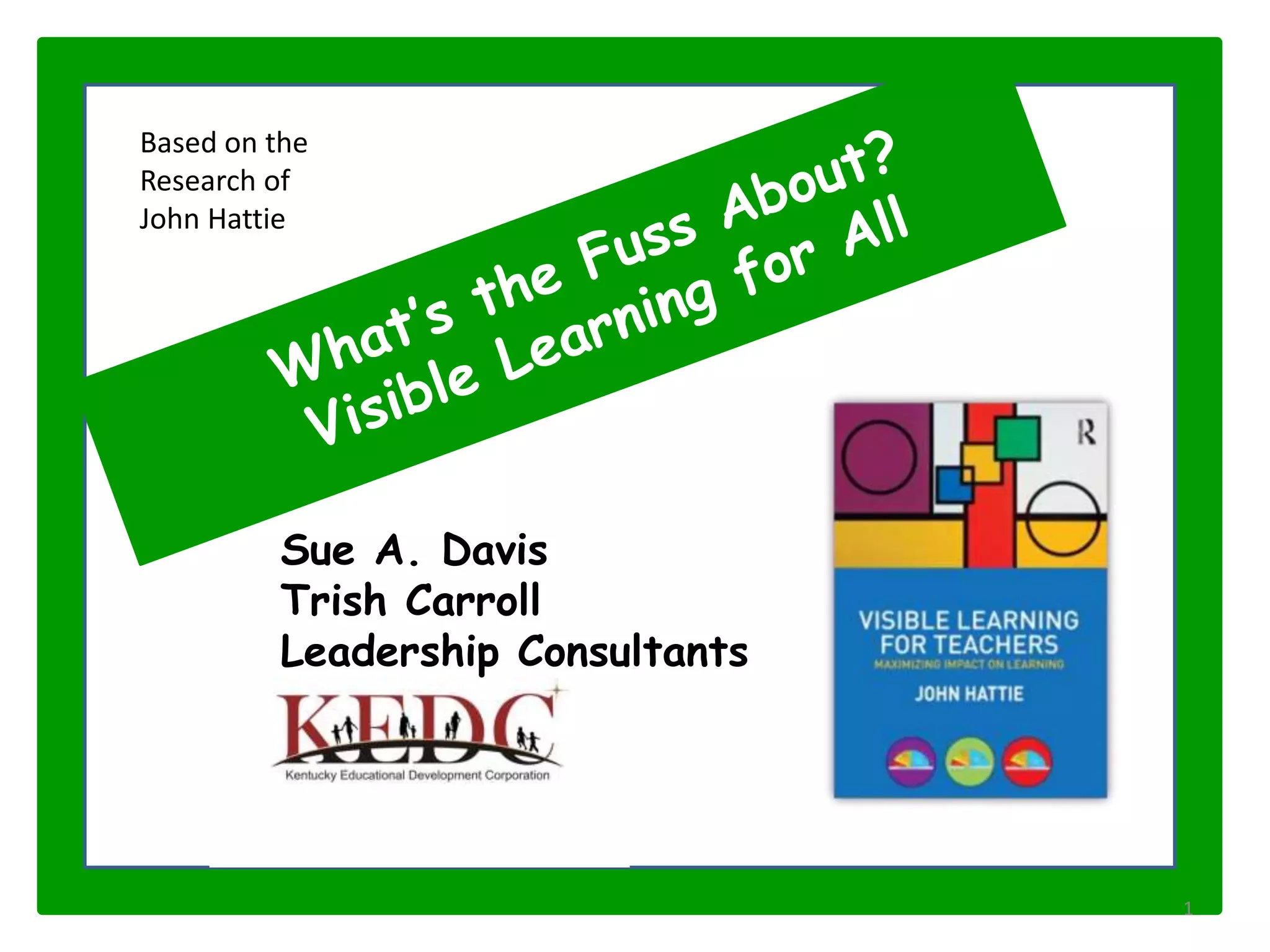 Sue A. Davis
Trish Carroll
Leadership Consultants
1
Based on the
Research of
John Hattie
 