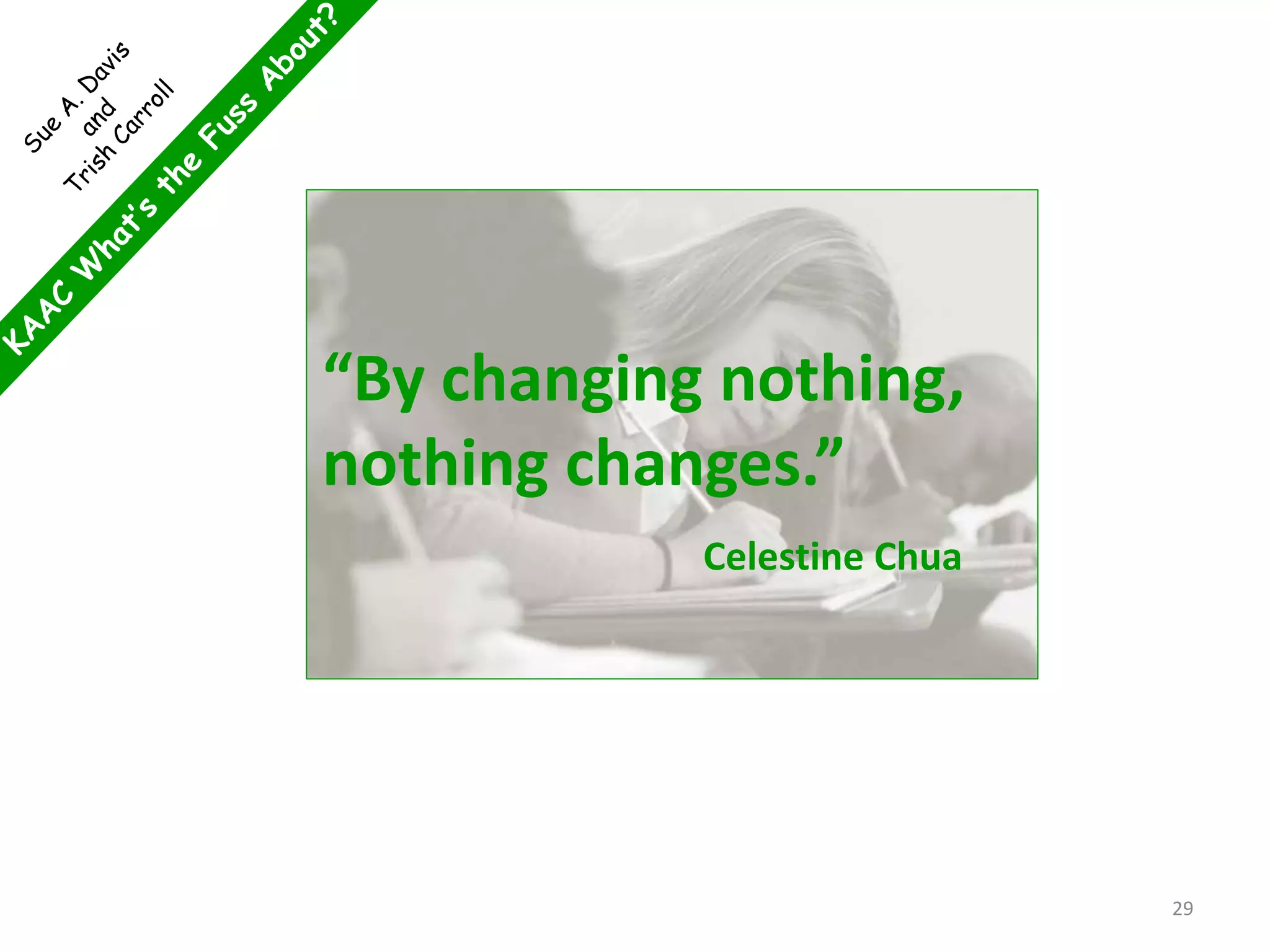 29
“By changing nothing,
nothing changes.”
Celestine Chua
 