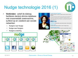 De missie en visie gerealiseerd:INFORMEREN (kennis)KenniswikiForumIdeeën en concepten toetsen en validerenSparring partner bedrijven en overhedenContent leverancierINSPIREREN (houding)Online gebundelde denkkrachtInnovatiemotor: diensten en producten op verzoekLaten zien wat er aan goeds gebeurt (voorbeeldfunctie)broedplaatsconsumentenMensen& ideeënZetjes &stappenVerbinden, versterken, versnellenbedrijvenlabTRANSFORMEREN (gedrag)De dingen anders doenJe steentje bijdragenDuurzaam als nieuwe standaardGezamenlijkheid als uitgangspunt voor de economieCrowdfinance naast beursgangConsumptie met een goed gevoel - Commercie zonder schuldgevoelGoed voorbeeld doet goed volgen02/18/1115