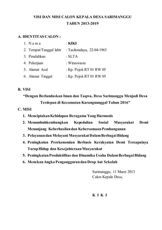 Contoh Visi, misi calon Kepala Desa