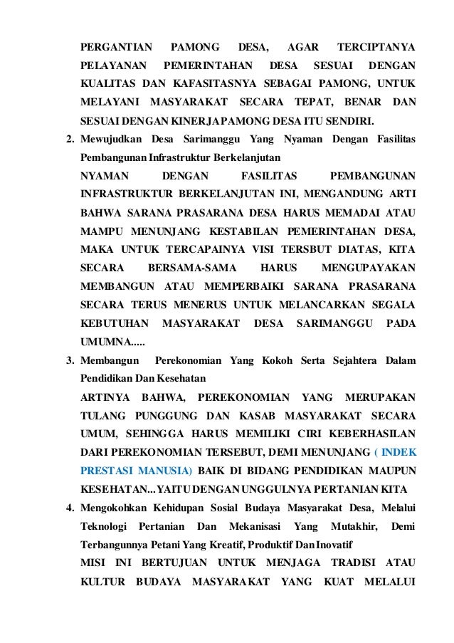 Contoh Visi, misi calon Kepala Desa