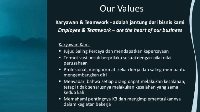 Visi Misi dan Nilai Inti Perusahaan