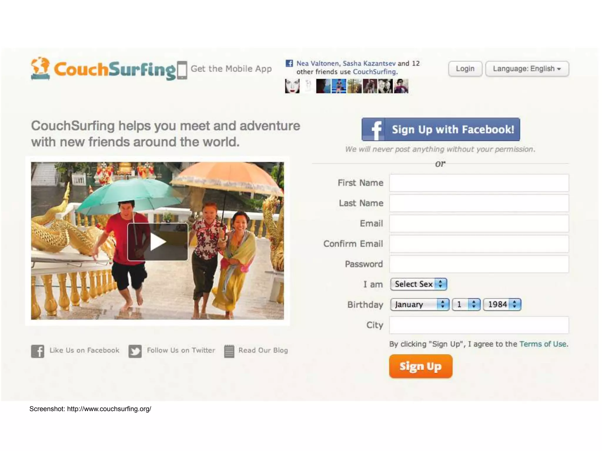 Screenshot: http://www.couchsurfing.org/
 