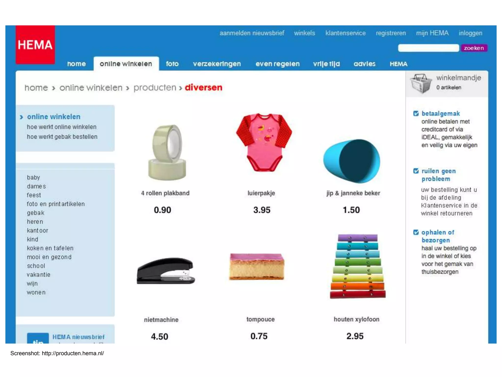 Screenshot: http://producten.hema.nl/
 