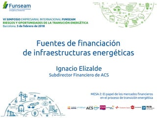 Fuentes de financiación
de infraestructuras energéticas
Ignacio Elizalde
Subdirector Financiero de ACS
MESA 2: El papel de los mercados financieros
en el proceso de transición energética
 