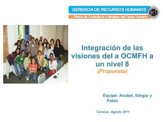   Integración de las visiones del a OCMFH a un nivel 8 (Propuesta)   Equipo: Anabel, Ildegar y Pablo Caracas, Agosto 2011 