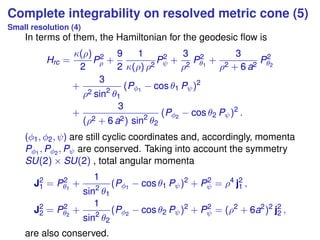 Complete integrability on resolved metric cone (5)
Small resolution (4)
In terms of them, the Hamiltonian for the geodesic...