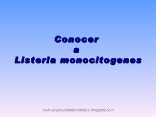 Conocer
           a
Listeria monocitogenes




    www.angelyagüefernández.blogspot.com
 