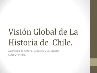 Visión Global de La
Historia de Chile.
Asignatura de Historia, Geografía y Cs. Sociales
Curso 2º medio.
 